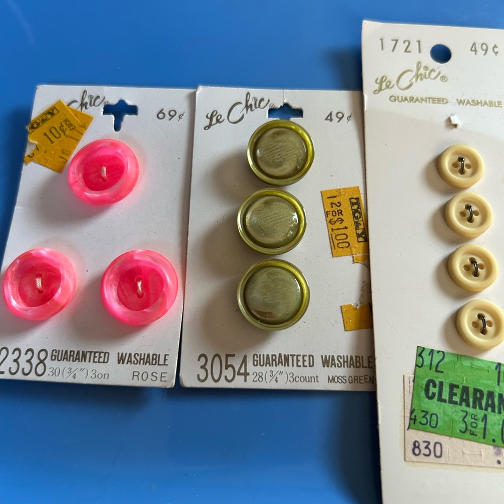 Vintage Le Chic Buttons. Pink, Green, Yellow